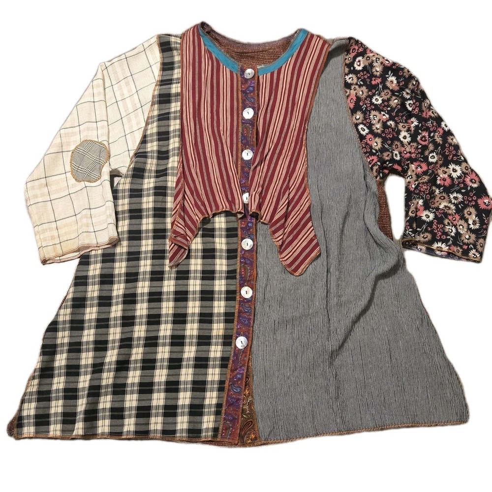 Nothing Matches Boho Patchwork Lagenlook Layered Shirt Tunic Size 1 Oversized
